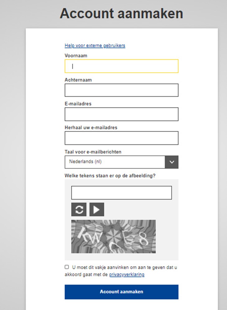 Vul je gegevens in en klik op de knop ‘Account aanmaken’