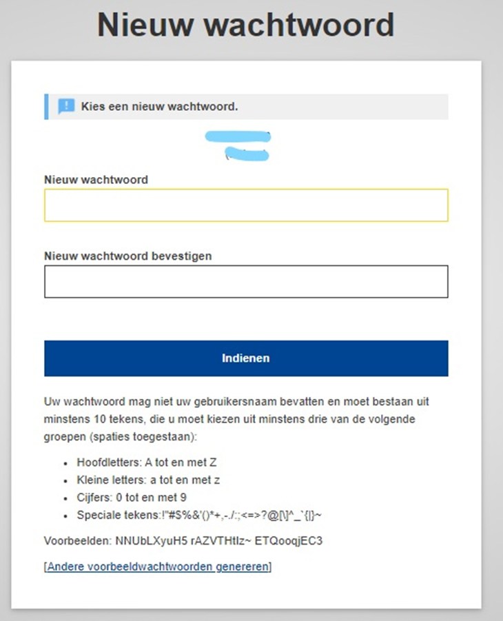 Kies een wachtwoord en klik op ‘Indienen’.